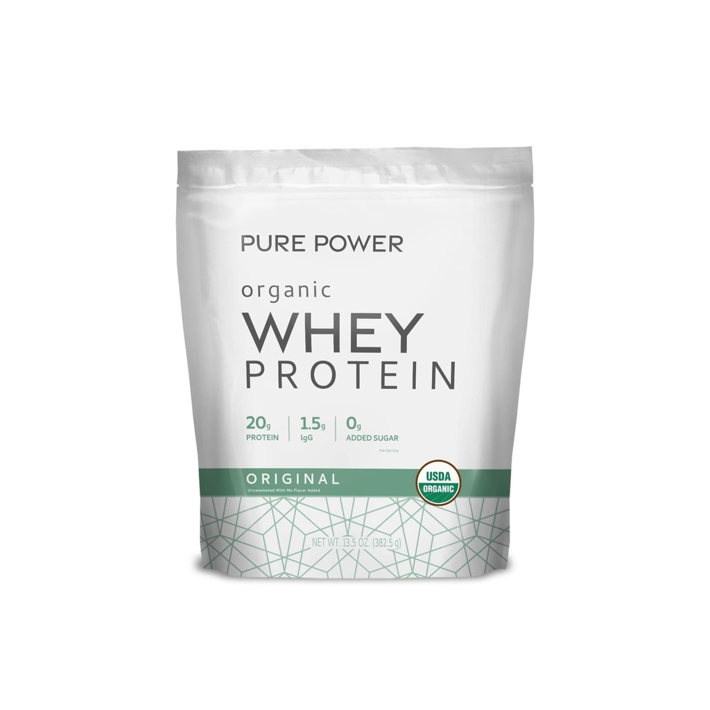 Dr. Mercola Pure Power Organic Whey Protein - 20 g Protein - Supports Muscle Growth & Energy - Grass-Fed Whey Concentrate - 15 Servings (20.60 oz) - Original