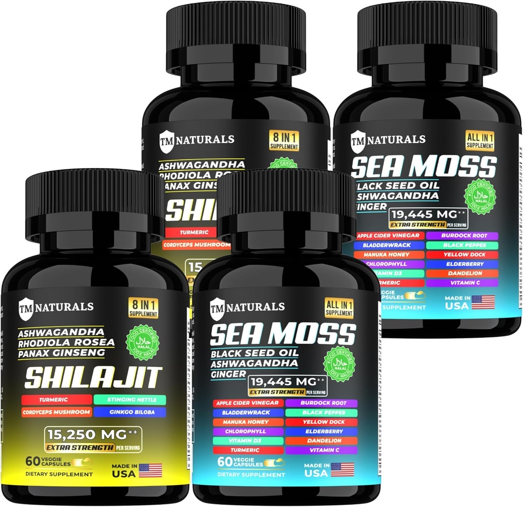 Sea Moss Black Seed Oil Ashwagandha Ginger Capsules,Supplement with Turmeric and Ginger Supplement Bladderwrack Burdock Root Organic,ACV Black Seed Oil - 240 Sea Moss Capsules