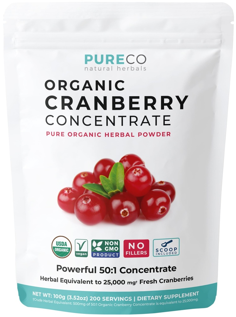 USDA Cranberry Powder Organic Certified - Organic Cranberry Juice Concentrate Support Urinary Tract Health for Women & Men - Pure Berry Concentrate Vegan Non-GMO & Filler Free (200 Servings)