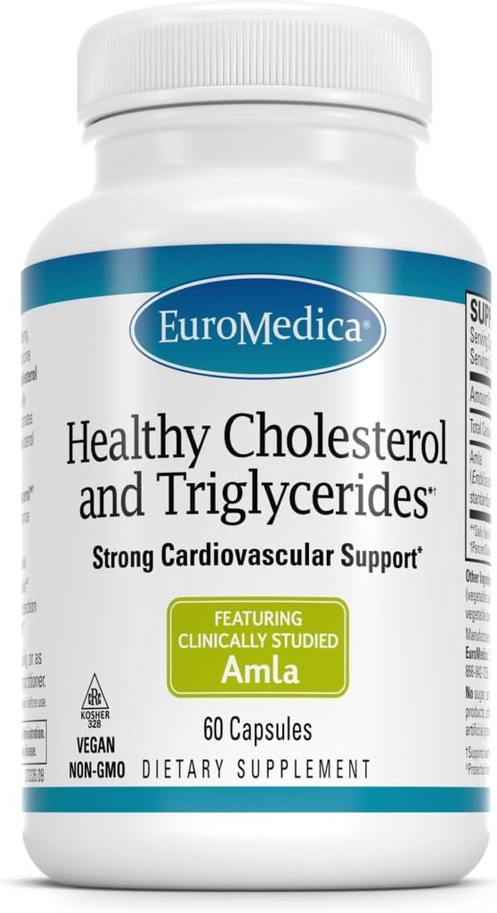 Euromedica Healthy Cholesterol and Triglycerides - 60 Capsules - Clinically Studied Amla - Supports Healthy HDL & Triglyceride Levels - Non-GMO, Vegan, Kosher - 30 Servings