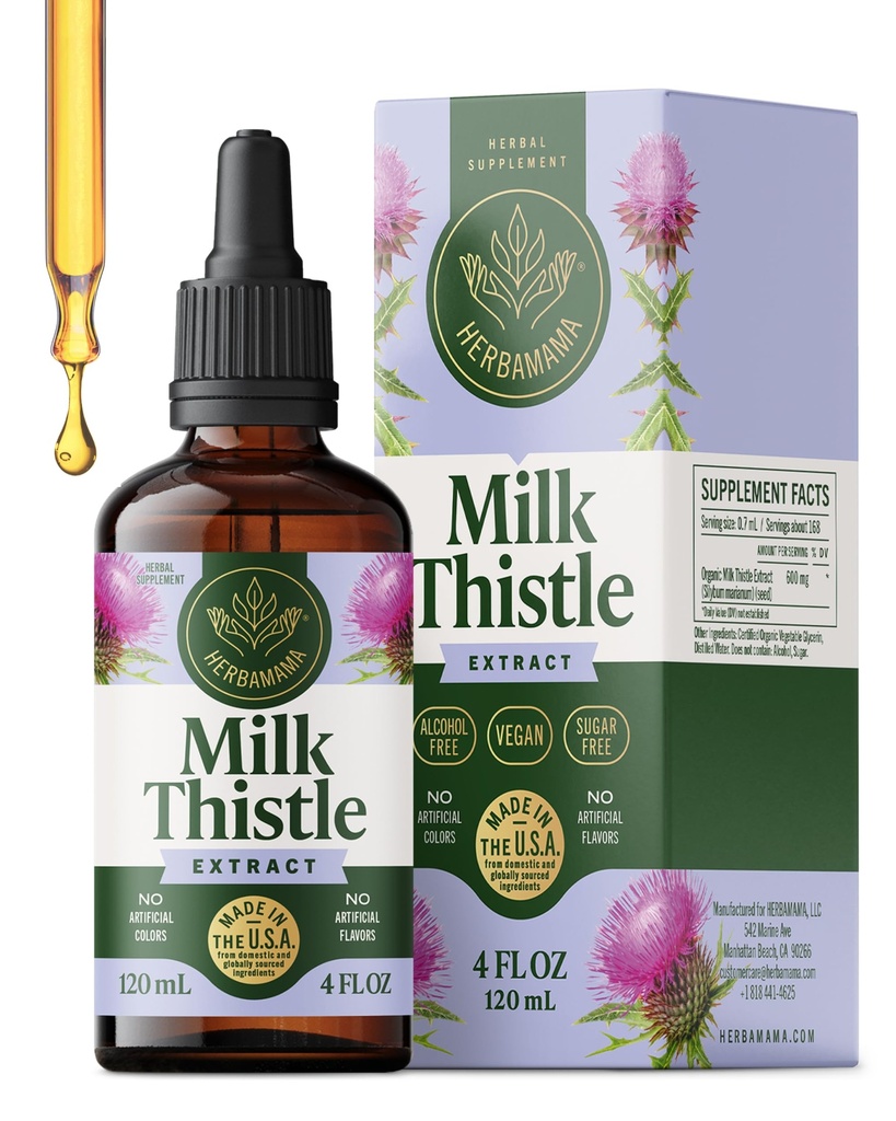 HERBAMAMA Milk Thistle Supplement for Liver Detox – Liver Support Supplement – Contains Silymarin – Vegan, Non-GMO, Alcohol & Sugar-Free, 56-Day Supply