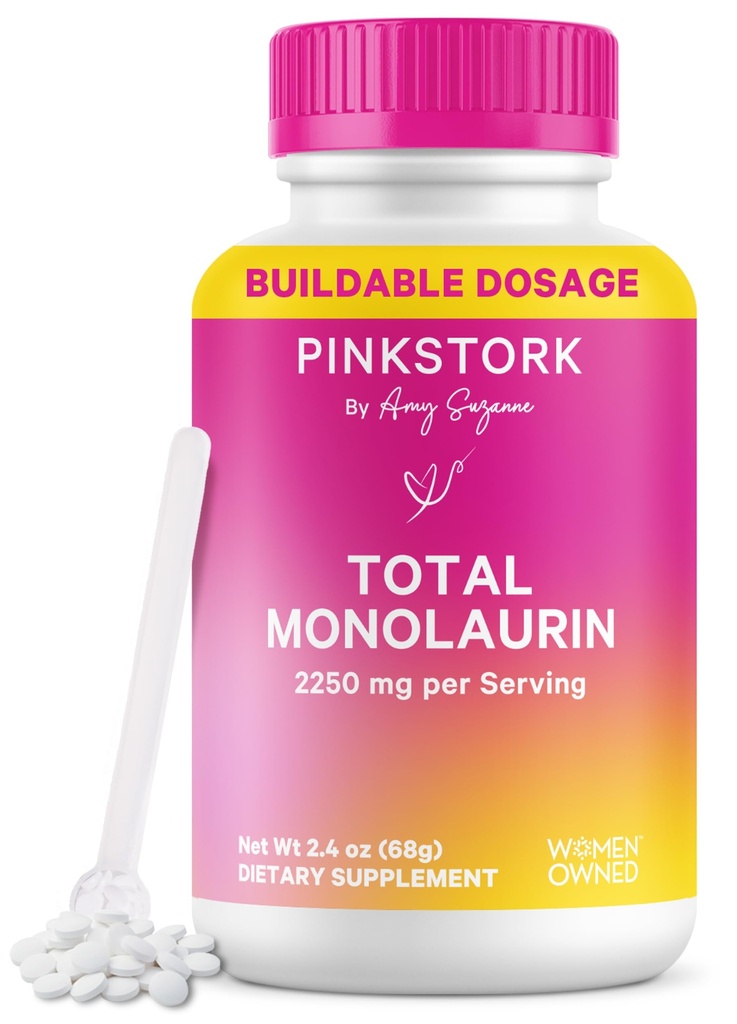 Pink Stork Monolaurin Pellets – Vegan Lauric Acid Immune & Gut Support for Women – Microbial Balance, Digestive Wellness – Odorless, Scoopable Monolaurin Supplement – 226g – 75 Servings
