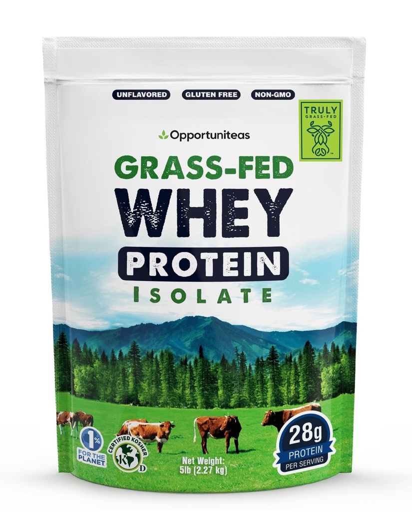 Opportuniteas Grass Fed Whey Protein Isolate Powder - 28g Unflavored Protein Powder Without Artificial Sweeteners, Hormone-Free Cows, Non GMO - 5lb