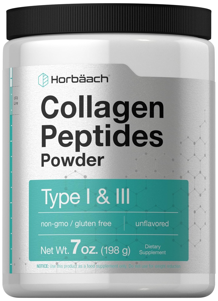 Horbäach Collagen Peptides Powder 7oz | Type I and III | Unflavored Multi Collagen Protein and Amino Acids | Gluten Free, Keto & Paleo Friendly