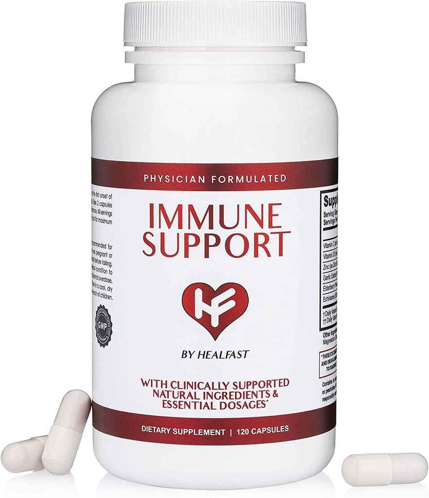 HealFast Clinical Immune Support Supplement | Sambucus Black Elderberry with Zinc and Vitamin C, D, Garlic, Echinacea | Physician Formulated for Immune Defense | Immunity Vitamins - 120 Capsules
