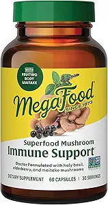 MegaFood Superfood Mushroom Immune Support - Maitake Mushroom Supplement with Elderberry & Holy Basil to Help Support a Healthy Immune System - Doctor Formulated, Vegan - 60 Capsules, 30 Servings