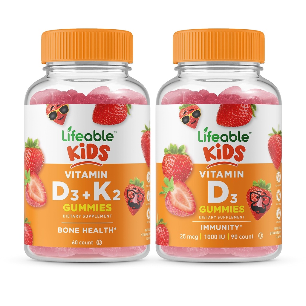 Lifeable Vitamin D3 + Vitamin K2 Kids + Vitamin D Kids, Gummies Bundle - Great Tasting, Vitamin Supplement, Gluten Free, GMO Free, Chewable Gummy
