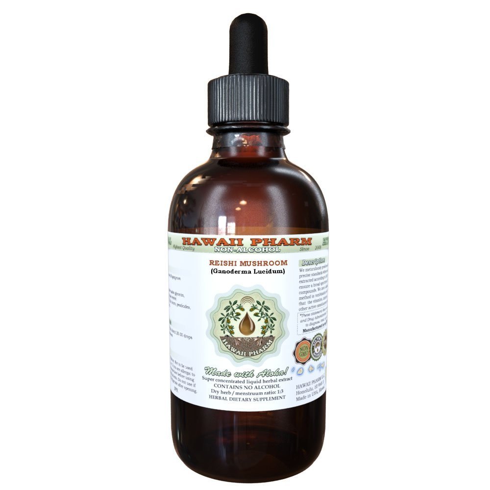 Hawaii Pharm Reishi Alcohol-Free Liquid Extract - Tonic of Emperors, Professional Grade, Small Batch Crafted Reishi Mushroom (Ganoderma Lucidum) Dried Mushroom Glycerite 2 fl.oz