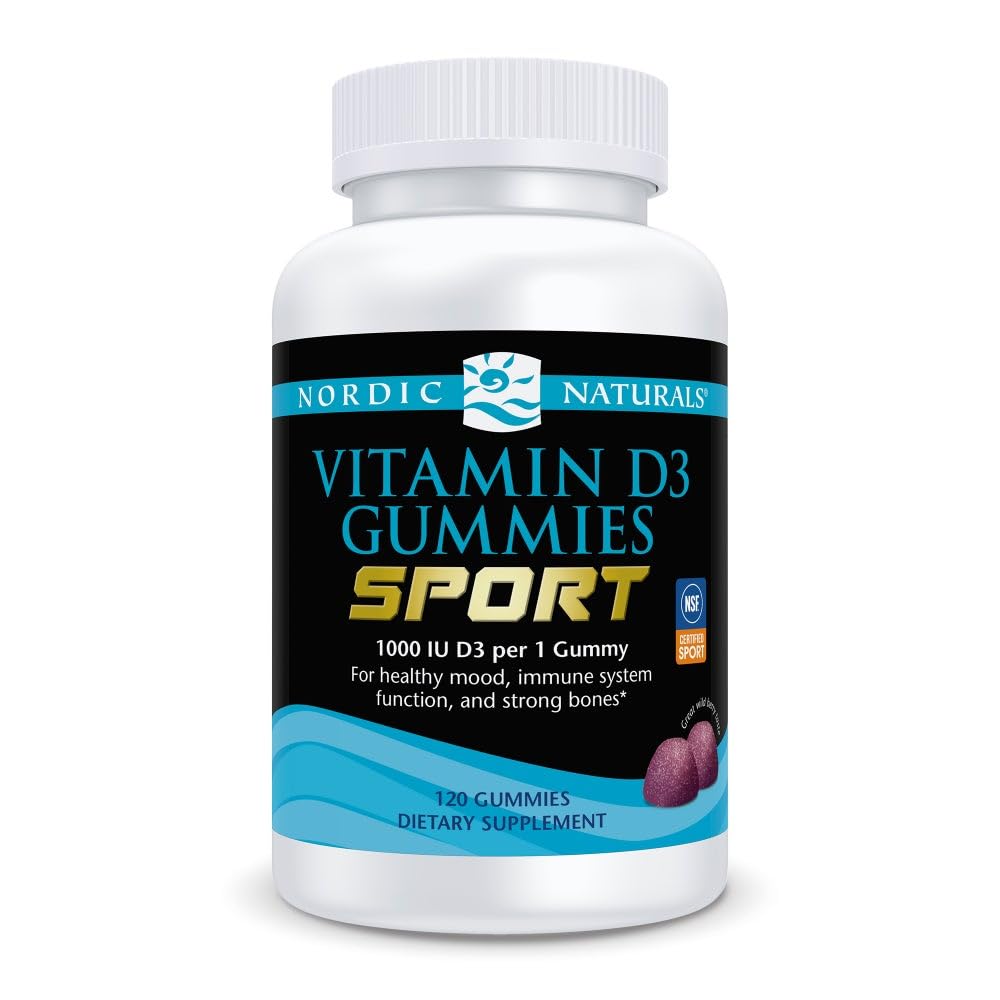 Nordic Naturals Vitamin D3 Gummies Sport, Wild Berry - 120 Gummies - 1000 IU Vitamin D3 - NSF Certified - Healthy Bones, Mood & Immune System Function - Non-GMO - 120 Servings