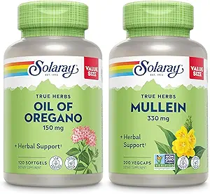 SOLARAY Oil of Oregano Softgels 150 mg and Mullein Leaf 330 mg - Wellness Support Bundle - Oregano Oil and Mullein Capsules for Overall Health Support - Vegan, 60-Day Guarantee, 120ct/180ct