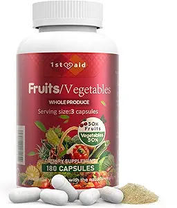 1st Aid Fruit-Veggies Supplement-Capsules Home-Essential Dietary-Supplements - 180Count Whole Food Fruit Vegetables Mixed Nutritional Supplements for Adults