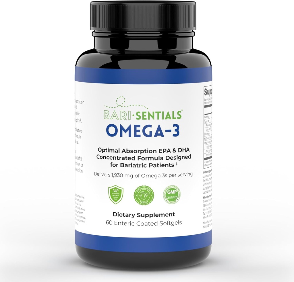 R-Kane Nutritionals Barisentials Omega-3 Supplement - 1,930mg EPA & DHA Per Serving- Designed for Bariatric Patients- High Absorption MAG-03 Technology - 60 Coated Softgels (1-Month Supply)