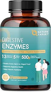 NATURE TARGET Digestive Enzymes for Women-Men for Digestion with Probiotics & Prebiotics for Gut Health & Immune Support, Help Protein, Carb, Fiber, & Dairy Digestion