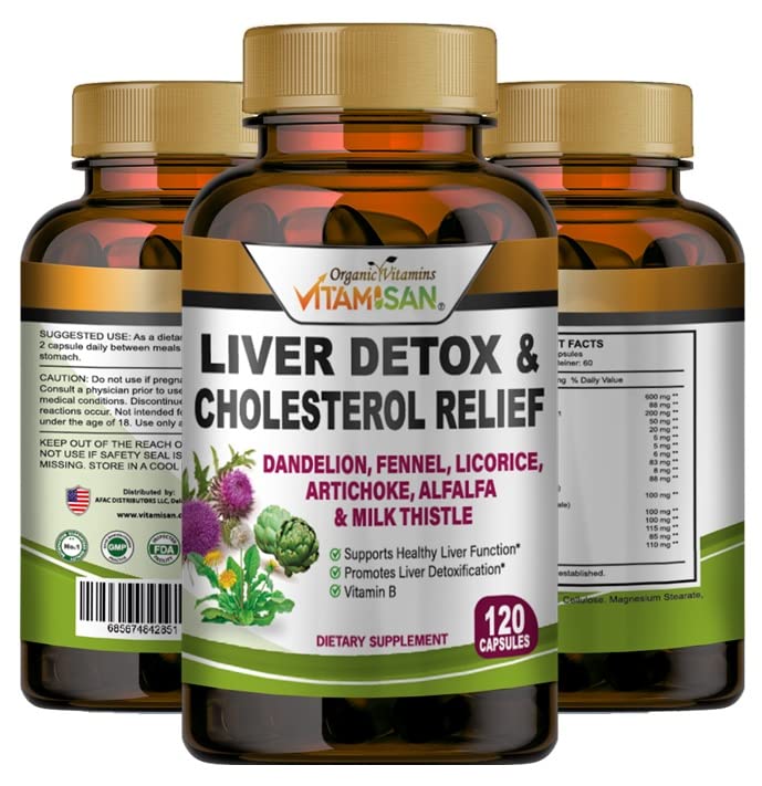 VITAMISAN Liver Cleanse Detox Supplements with Milk Thistle-Fennel-Alfalfa-Vitamin B-Artichoke-Dandelion Root Support Men & Women 120 Caps Detox Cleanse & Boost Immune