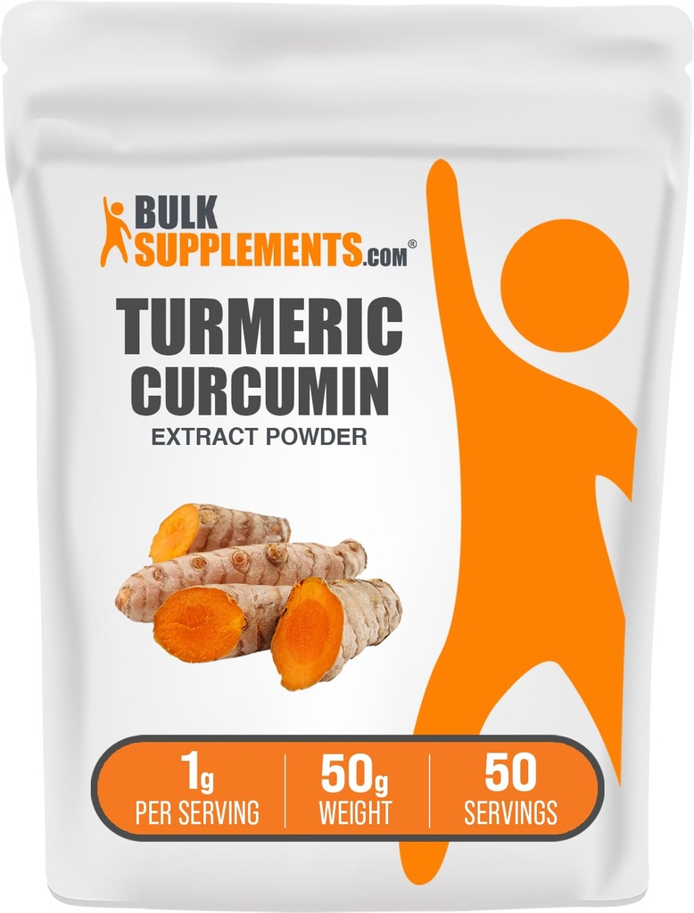 BulkSupplements.com Turmeric Extract Powder - from Turmeric Root, Curcumin Supplements, Turmeric Curcumin Powder - Gluten Free, 1g per Serving, 50g (1.8 oz) (Pack of 1)