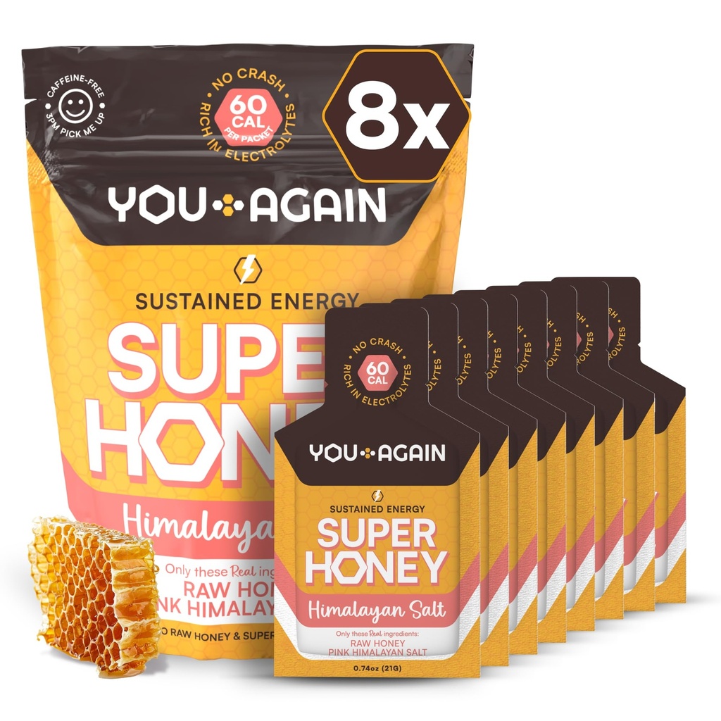 You Again Super Honey Packets | Workout Clean Energy Gel Packs | Cycling, Endurance, Running Gel or Energy Snack | Paleo & Carnivore Snack | Gluten-Free | Made in USA (8 Pack - Himalayan Salt)