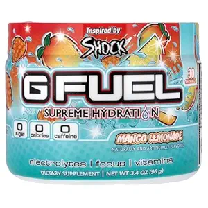 G Fuel Mango Lemonade Supreme Hydration, Electrolyte Powder Mix for Energy & Focus, Sugar and Caffeine Free Supplement with Essential Vitamins & Minerals, Mango Lemonade Flavor, 3.4 oz - 30 Servings