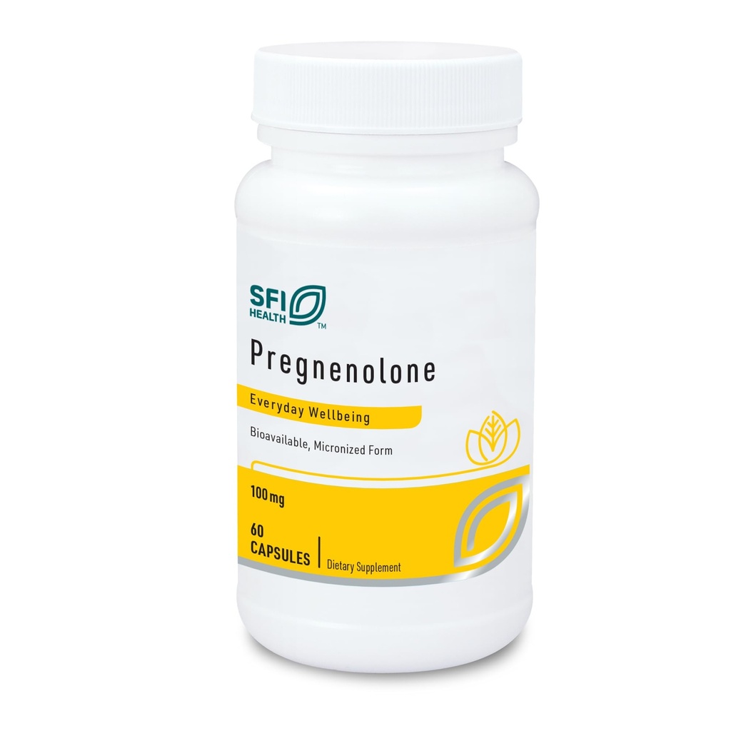 Klaire Labs SFI Health Pregnenolone - May Support Memory, Mood & Energy for Adults - 100mg Derived from Wild Yam - Bioavailable & Micronized for Enhanced Absorption - Hypoallergenic (60 Capsules)