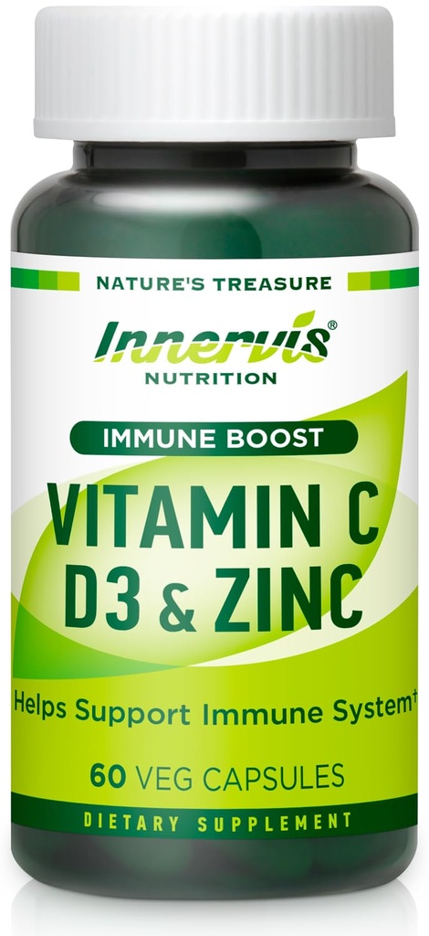 Immune Boost Complex – Vitamin C 900mg, D3 2,500 IU & Zinc 25mg for Immune System Support, 60 Veggie Caps | Innervis Nutrition