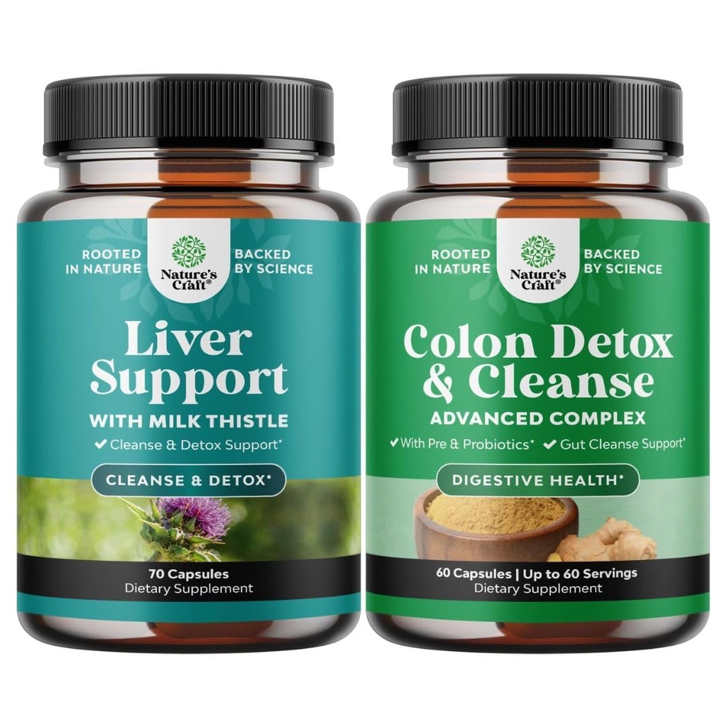 Bundle of Liver Cleanse Detox & Repair - Milk Thistle for Digestion & Immune Health - Ginger Root Choline Dandelion Root and Colon Cleanser & Detox - Lactobacillus Acidophilus Probiotic Body Cleanse
