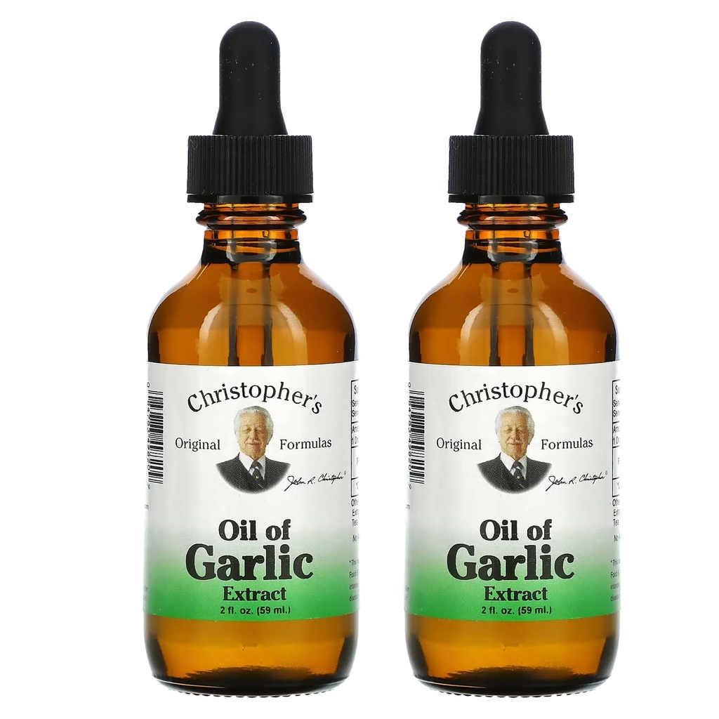 Christopher's Original Formulas Oil of Garlic Extract 2 Ounces - Pack of 2 - Premium Herbal Supplement - Cold-Pressed & Pure Liquid Garlic Oil | Versatile Use