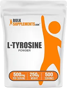 BulkSupplements.com L-Tyrosine Powder - Sports Nutrition, Amino Acid Supplement - Unflavored & Gluten Free, 500mg per Serving, 250g (8.8 oz) (Pack of 1)