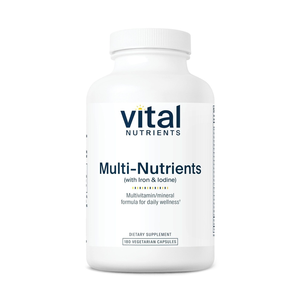 Vital Nutrients Multi-Nutrients with Iron and Iodine - Vegetarian Multivitamin and Mineral Supplement with Iron - Gluten, Dairy, Soy Free - Non-GMO - 180 Capsules
