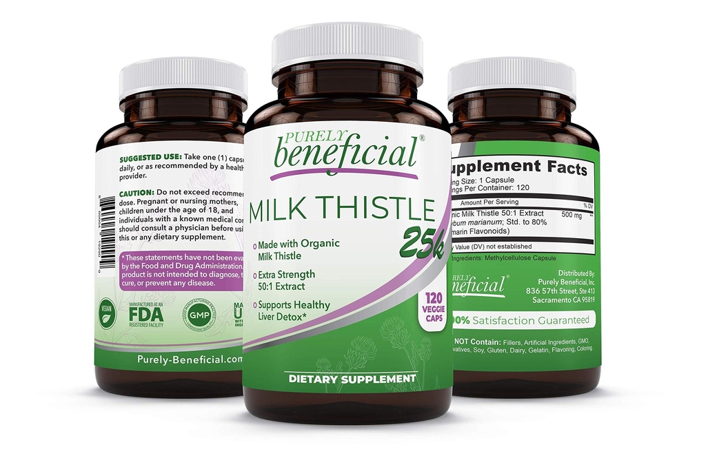 PURELY beneficial Organic Milk Thistle Capsules, 50:1 Milk Thistle Extract, Liver Cleanse & Antioxidant Support, 120 Veg Capsules, Vegan & Non-GMO