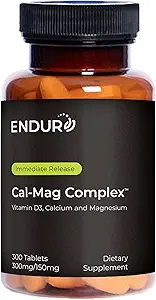 Endur Cal-Mag Complex, Bone & Heart Support for Active Lifestyles, Calcium and Magnesium with Vitamin D3, Gluten Free, 300 Tablets