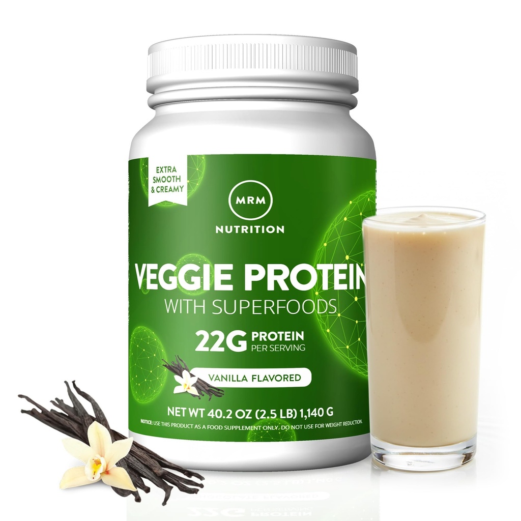 MRM Nutrition Veggie Protein with Superfoods - Vanilla Flavored Protein Powder for Women & Men, 22g of Vegan Protein, Amino Acids & Digestive Enzymes, Gluten & Dairy Free - 33 Servings