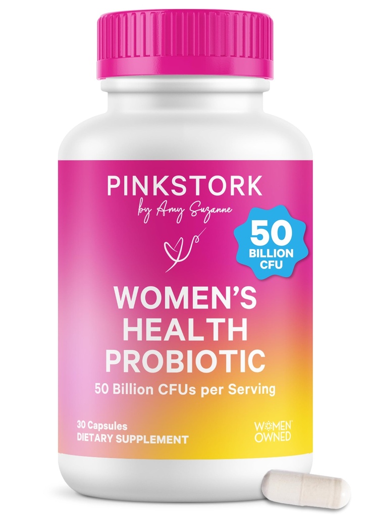 Pink Stork Women’s Health Probiotic, 50 Billion CFU | Clinically Studied Probiotics | Vaginal, Gut, Mood, & Hormone Balance | Yeast & Odor Support | Probiotic and Prebiotic Blend | 30 Vegan Capsules