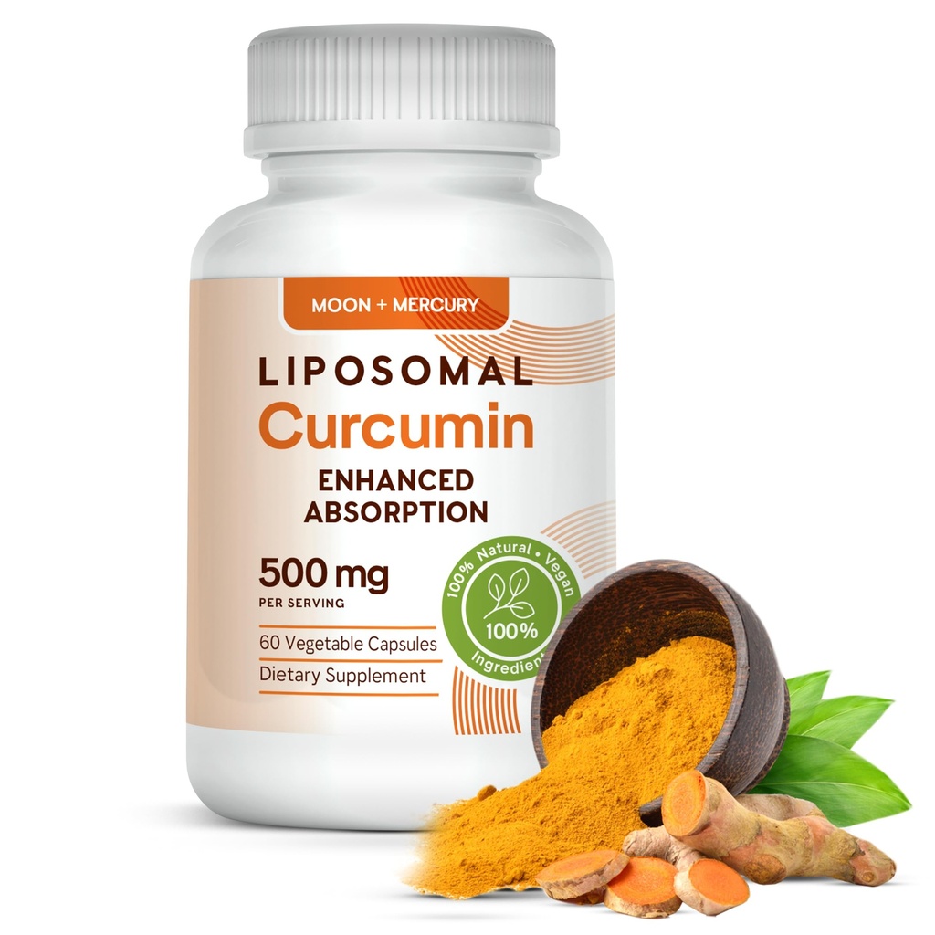 Liposomal Turmeric Curcumin Supplement - High Absorption Capsules for Immune & Joint Support - Non-GMO, No Fillers, No Additives, No Black Pepper - 500mg Per Serving - 60 Capsules