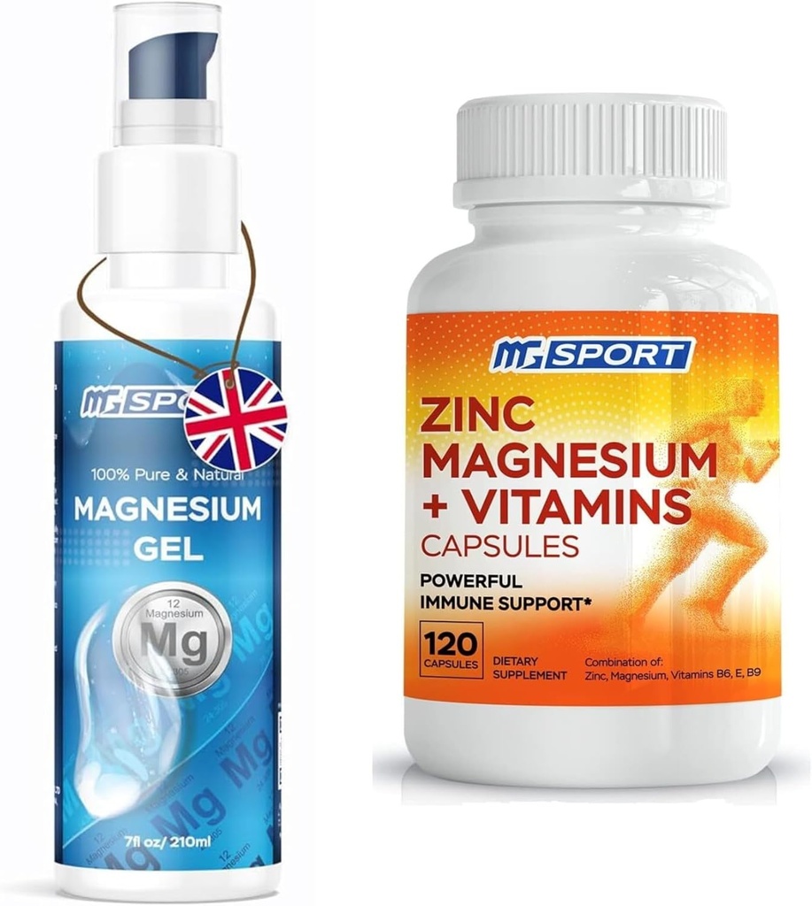 High Absorption Zinc and Magnesium Bundle for Muscle Recovery - Zinc Supplement and Transdermal Magnesium Gel for Leg Cramps