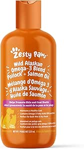 Zesty Paws Wild Alaskan Salmon Oil for Dogs and Cats- Skin and Coat Support, Omega 3 Supplement for Pets, 8.5oz