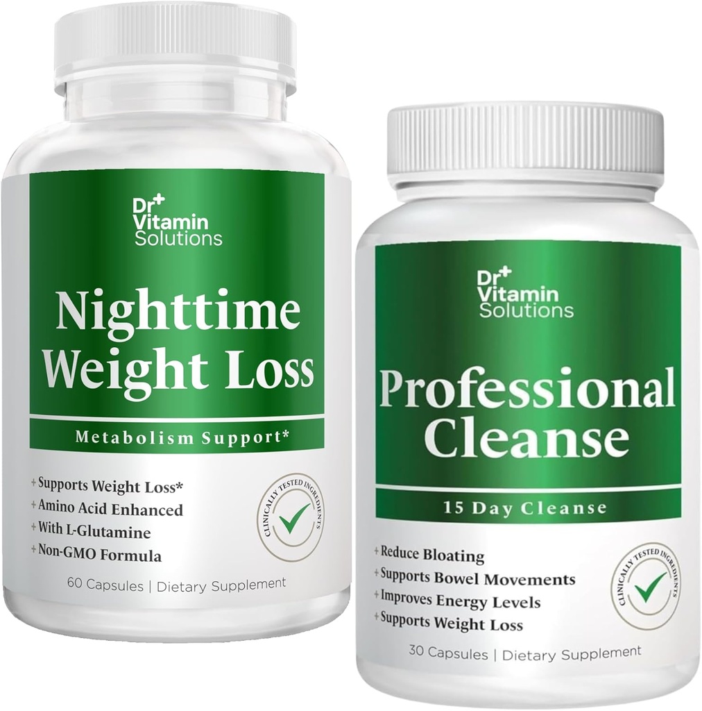 DR VITAMIN SOLUTIONS Nighttime Fat Burner & 15 Day Cleanse for Bloating & Weight Loss, Bundle, 90 Caps