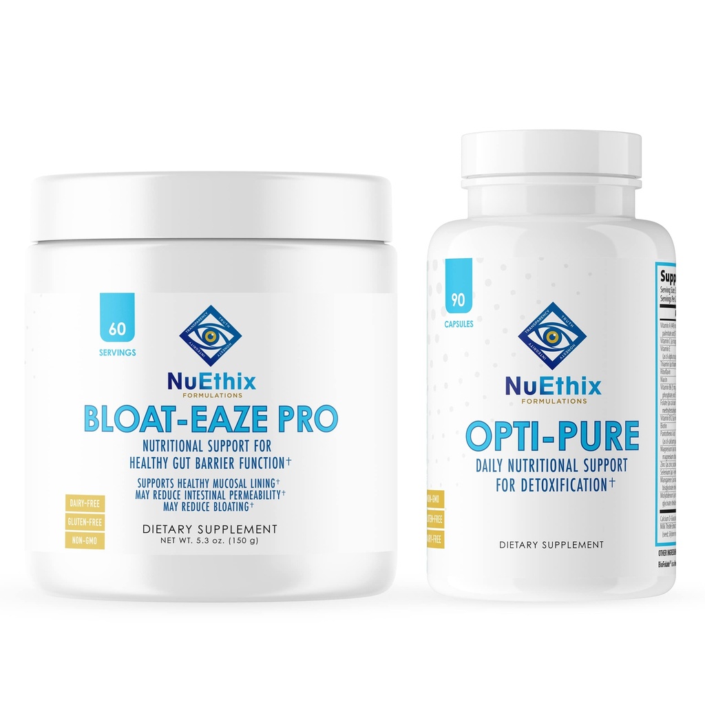NuEthix Formulations Detoxification and Gut Support Supplement Bundle of Opti-Pure, 30 Servings and Bloat-Eaze, 60 Servings