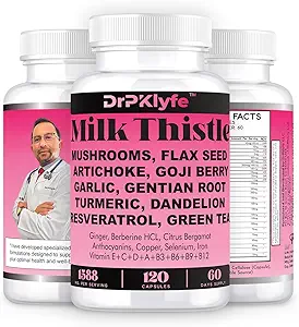 Milk Thistle Capsules for Liver Detox & Cleanse Support – with Dandelion Root, Resveratrol, Artichoke, Moringa, Silymarin – 120 Capsules (60-Day Supply)
