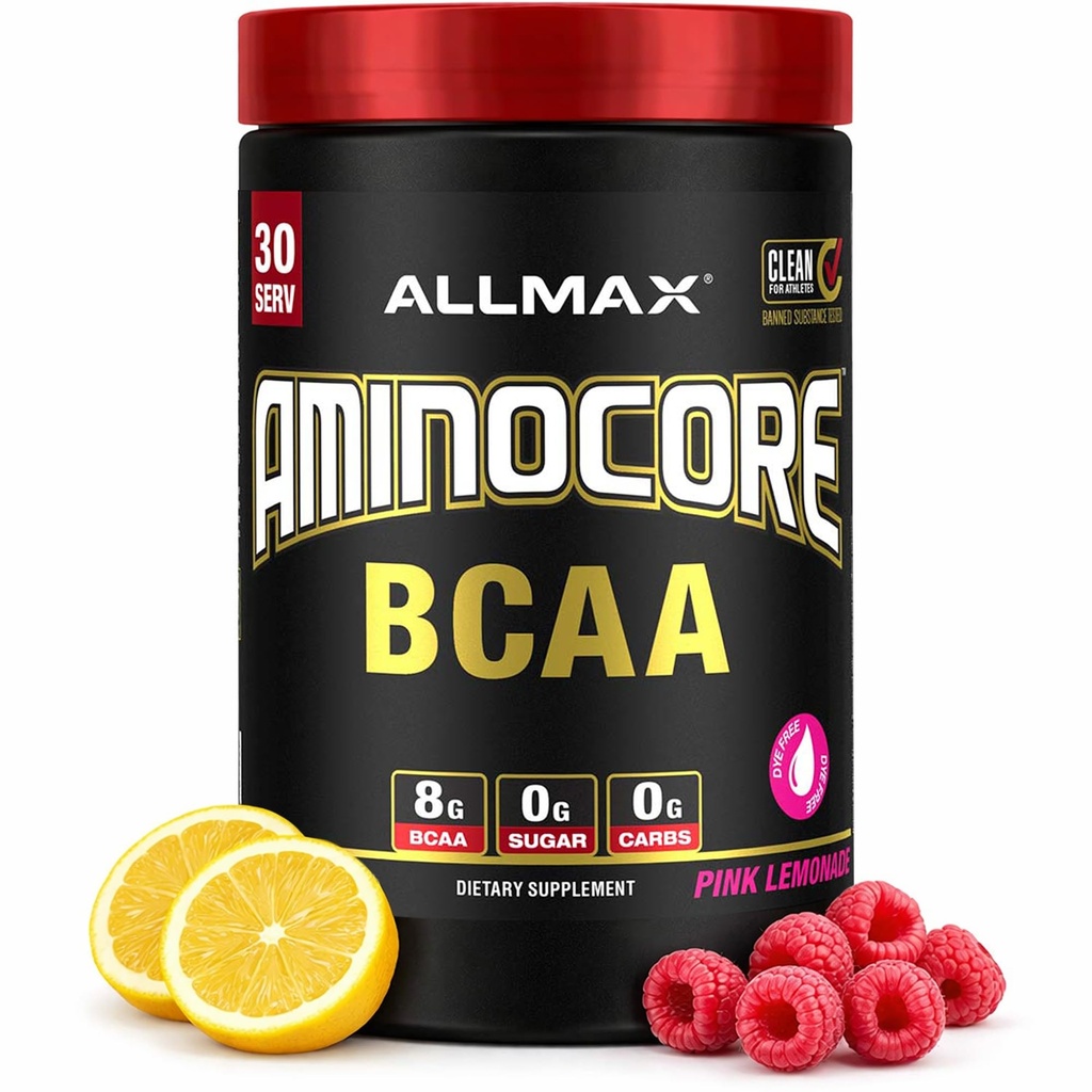 ALLMAX AMINOCORE BCAA Powder for Workout Muscle Recovery & Increased Endurance - Sugar Free, No Fillers 8.18 Grams Bcaas Amino Acids, B Vitamins for Women and Men - 30 Servings | Pink Lemonade, 345g