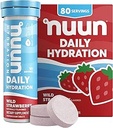 Nuun Daily Electrolyte Tablets with Magnesium, Calcium, Potassium, Chloride & Sodium, Gluten Free, Sugar Free, & Vegan, Wild Strawberry Flavor, 8 Pack (80 Servings Total)