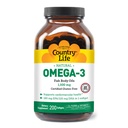 Country Life Omega-3 Fish Oil Supplement, 1000mg, 180mg EPA & 120mg DHA, Fish Oil Concentrate, Burpless, 200 Softgels, Certified Gluten Free