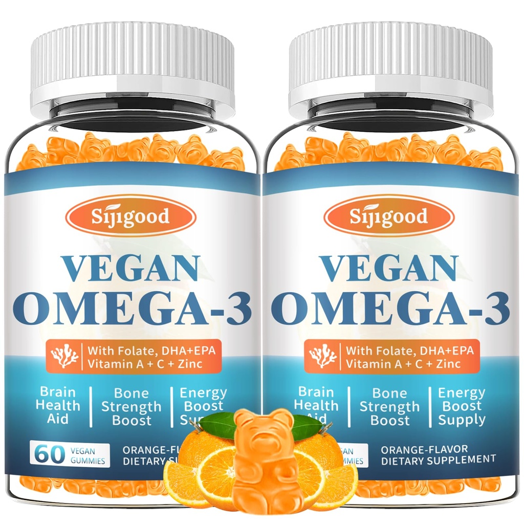 2 Pack Algae Omega 3 Gummies for Women, Men & Kids, Fish Oil Alternative