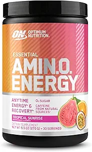 Optimum Nutrition New Flavor Amino Energy - Pre Workout with Green Tea, BCAA, Amino Acids, Keto Friendly, Green Coffee Extract, Energy Powder - Tropical Sunrise, 30 Servings (Packaging May Vary)