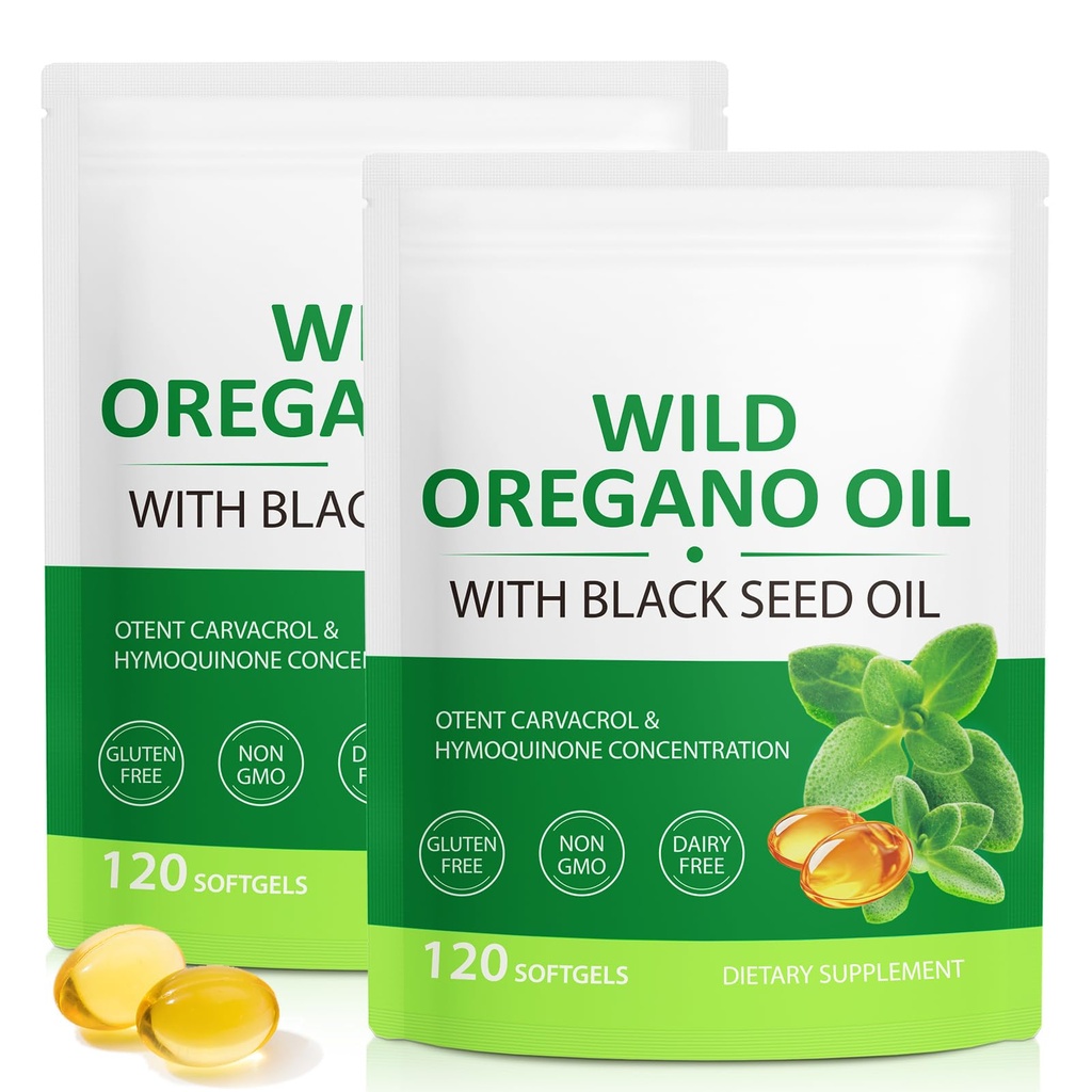 Oil of Oregano Softgels, 2 in 1 Oil of Oregano with Black Seed Oil 240 Count, Oregano Oil Supplement Capsules, Organic Oregano Oil Extract, Non-GMO, Gluten Free - 2 Bag
