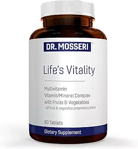 Life's Vitality Vegan Multivitamin for Men & Women – Non-GMO Formula with 42 Fruits and Vegetables, Daily Multivitamin and Mineral Complex with Vitamin D for Immune Support, 90 Tablets