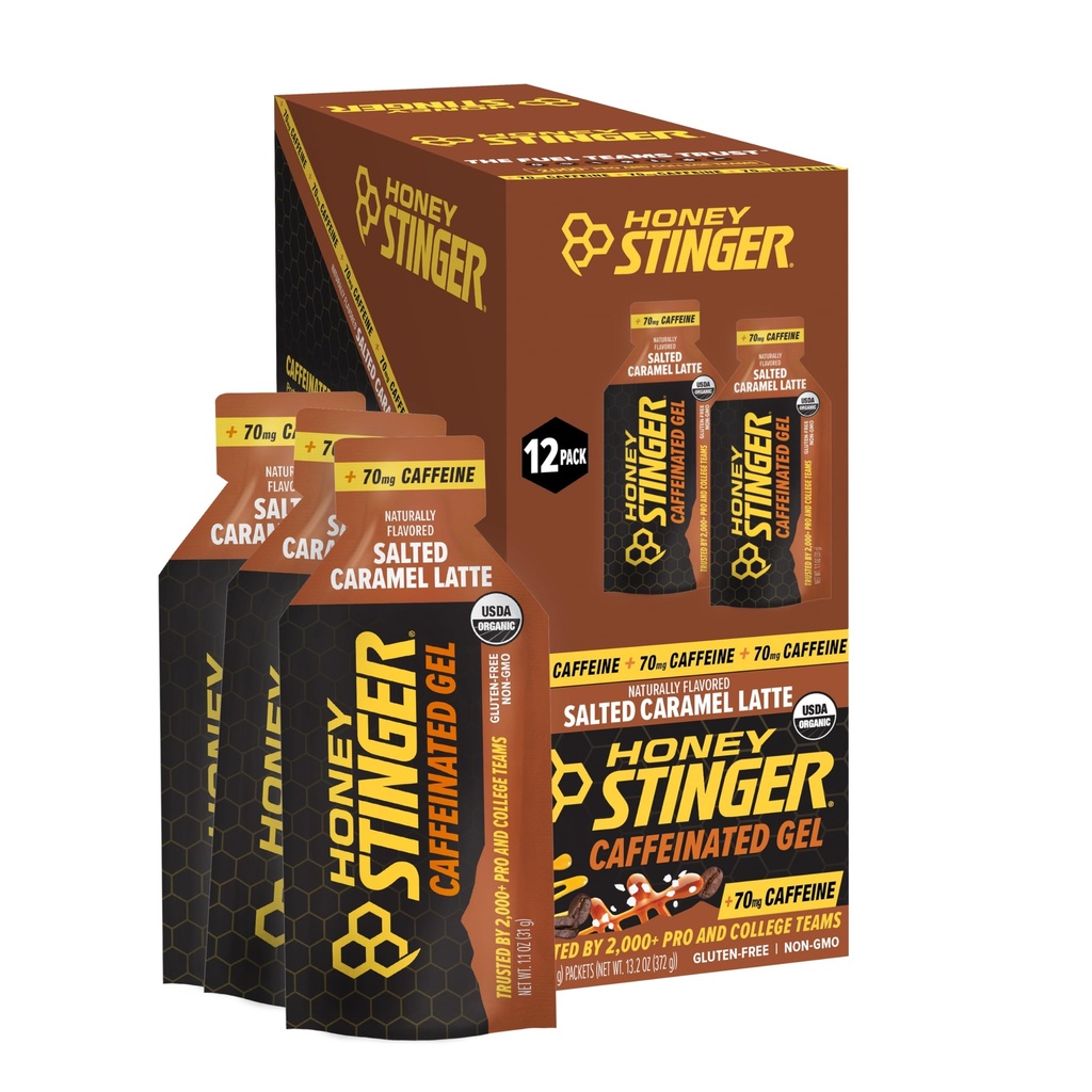 Honey Stinger Organic Salted Caramel Energy Gel, Caffeinated & Gluten Free, for Exercise, Running and Performance, Sports Nutrition for Home & Gym, Pre and Mid Workout, 12 Pack, 13.2 Ounce