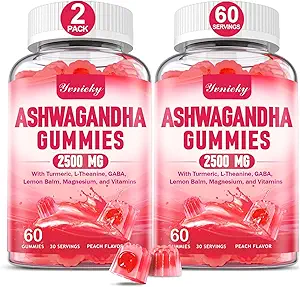 Ashwagandha Gummies 2500mg for Women & Men: Ashwagandha Supplement Gummy Extra Strength with Turmeric, Vitamin D3, L-Theanine, Magnesium - Filled Gummies, Strawberry Flavor, Vegan, Non-GMO