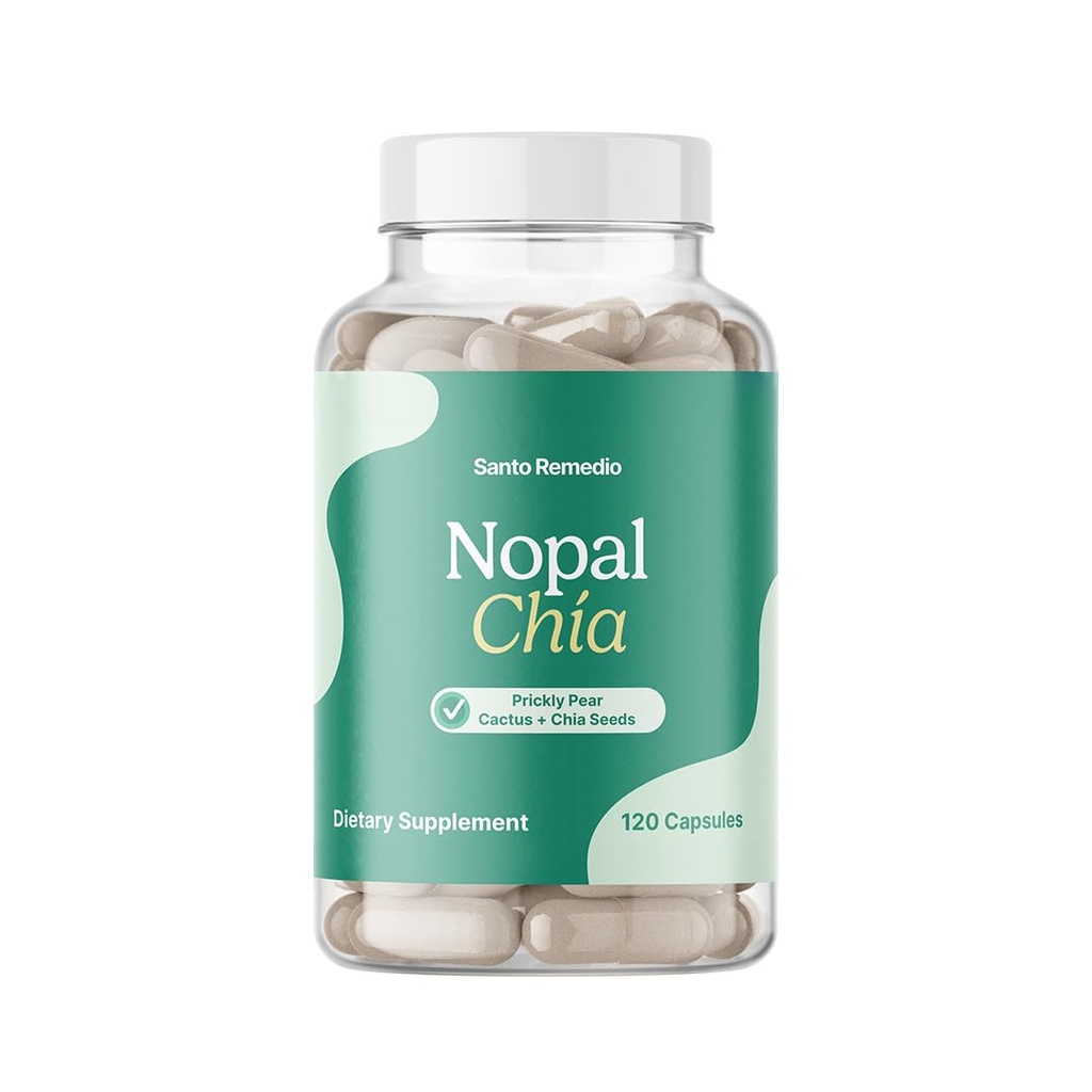 Santo Remedio Super Nopal Cactus Capsules with Chia – Prickly Pear Supplement Gluten Free, Non-GMO, No Added Sugar, 120 Capsules (60 Servings) – Wellness Support, Gift for Family