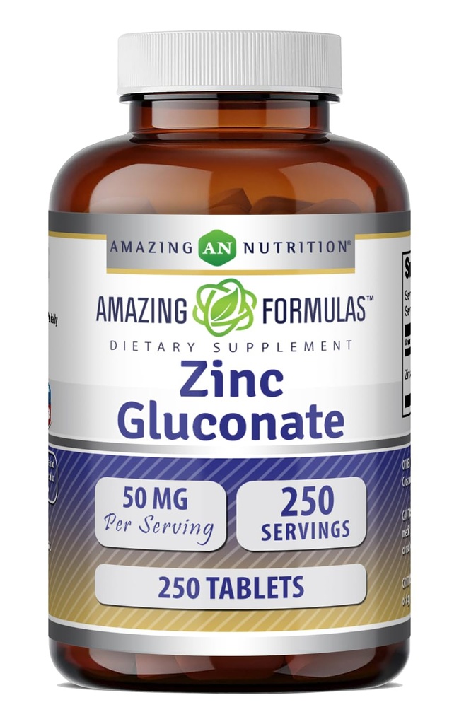 Amazing Formulas Zinc Gluconate 50 Mg Supplement | Tablets | Non-GMO | Gluten-Free | Made in USA (1 Pack | 250 Count)
