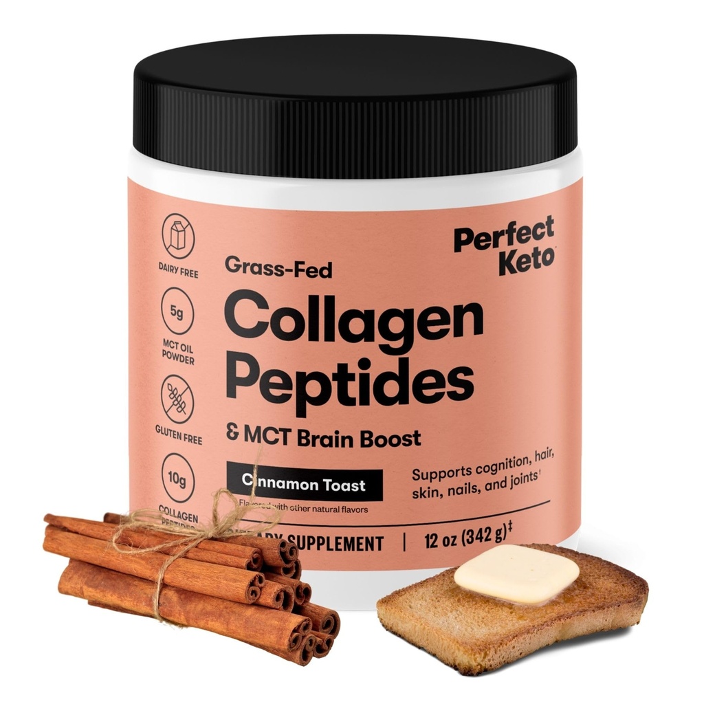 Perfect Keto Collagen Peptides, Cinnamon Toast, 10g Protein Powder, Grass Fed Hydrolyzed Type 1 & 3 Supplement, Low Carb, No Sugar Added, Keto Friendly, Coffee Creamer & Drink Mix, with MCT Oil