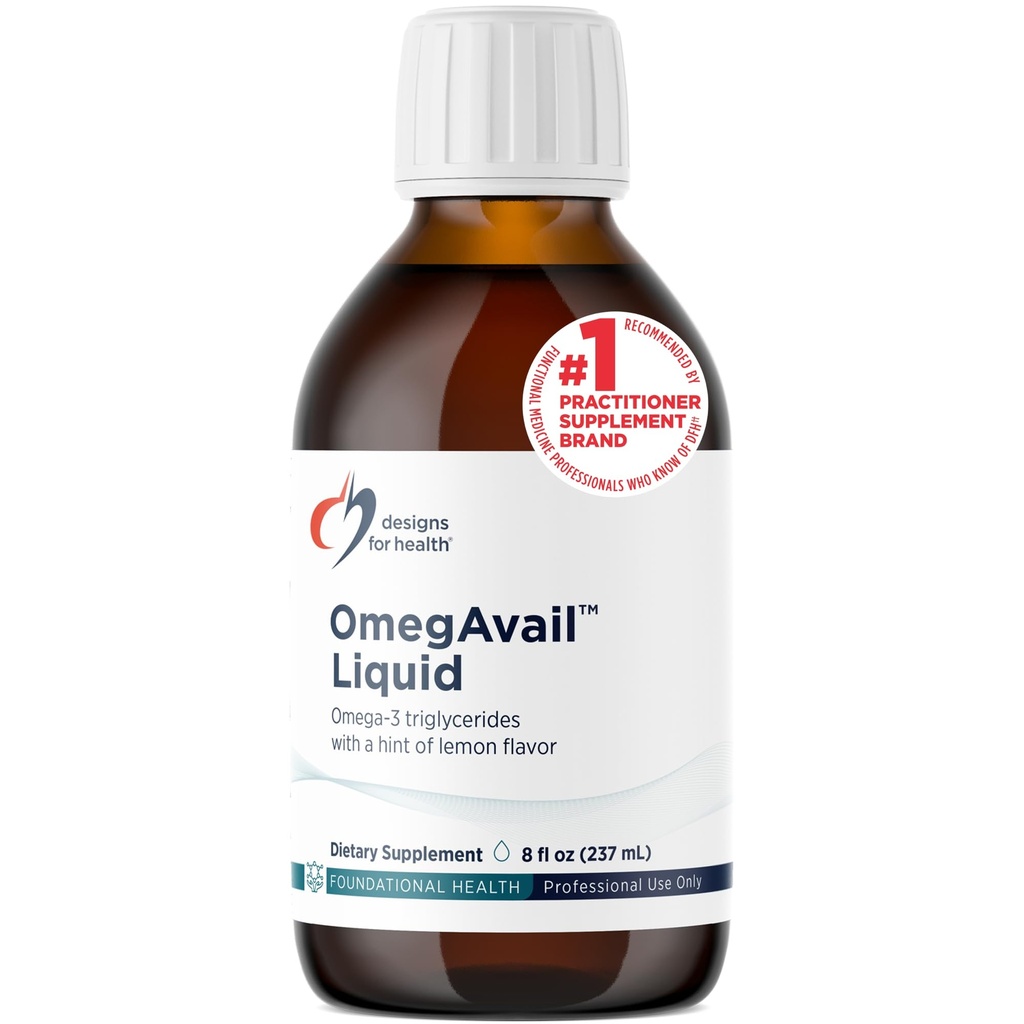 Designs for Health OmegAvail Liquid TG Fish Oil 1200mg - Triglyceride Omega-3 Fish Oil Brain Support Supplement with DHA/EPA - Natural Lemon Flavor (8oz / 47 Servings)
